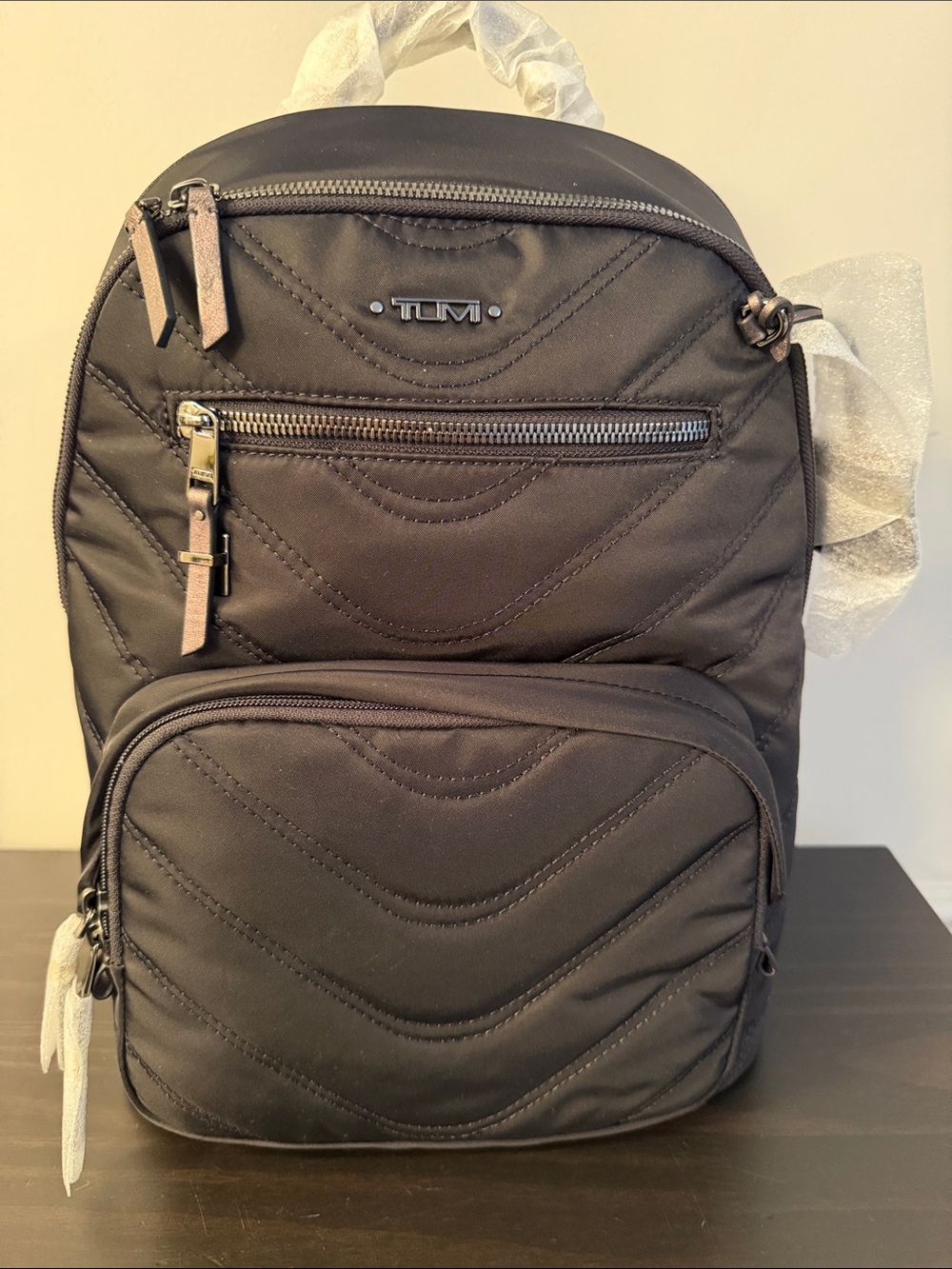 Tumi Black Quilted Nylon Backpack with Front Organizer Pocket